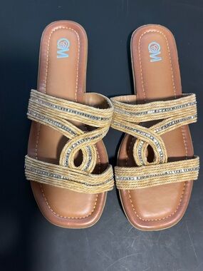 Women's Tan Braided Slide Sandals